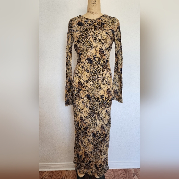 Zara Tan Navy Sheer Fitted Maxi Dress - Picture 10 of 14